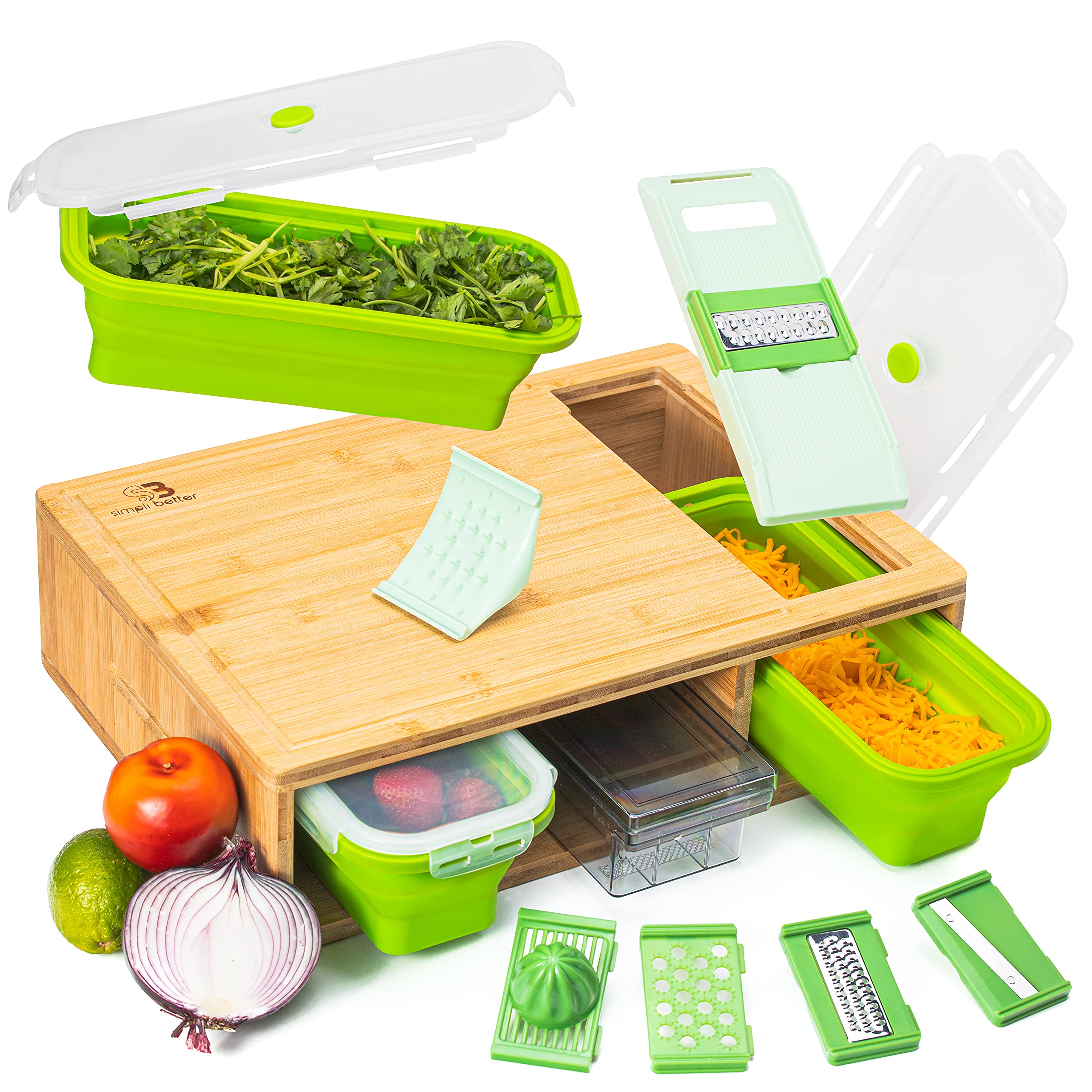SB Simpli Better bamboo cutting board top view, ideal for efficient meat and veggie prep.