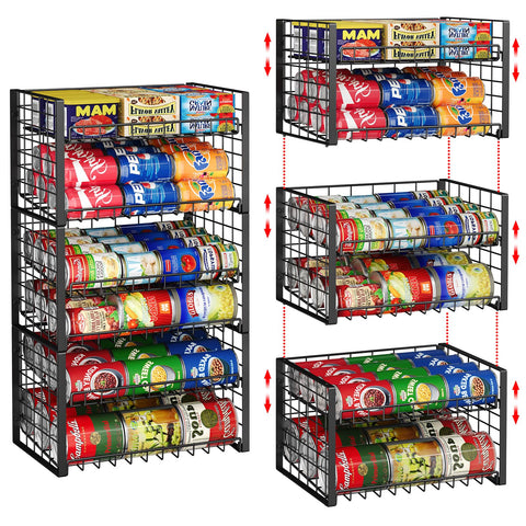 Sbanmao stackable can rack front view shows accessible front cans and organized pantry.