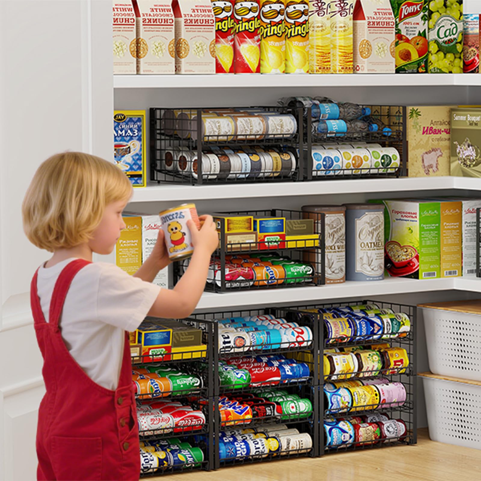 Sbanmao stackable can rack side view highlights sturdy frame and secure nets.