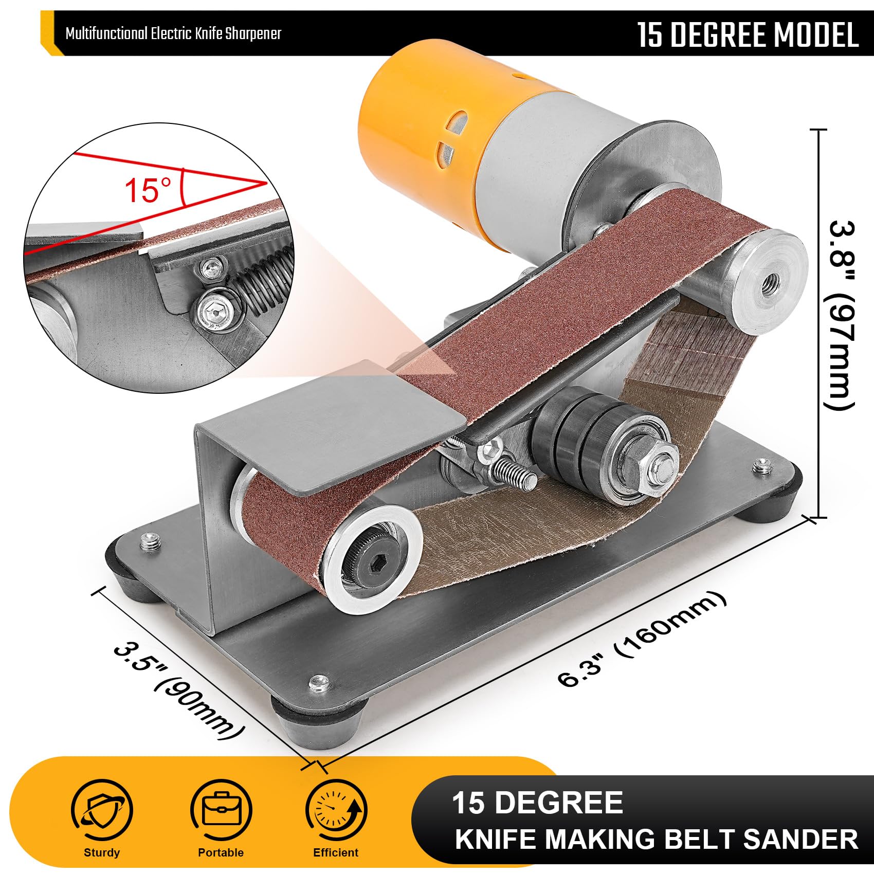 Sbestily belt grinder assembly right side setup for DIY knife making.