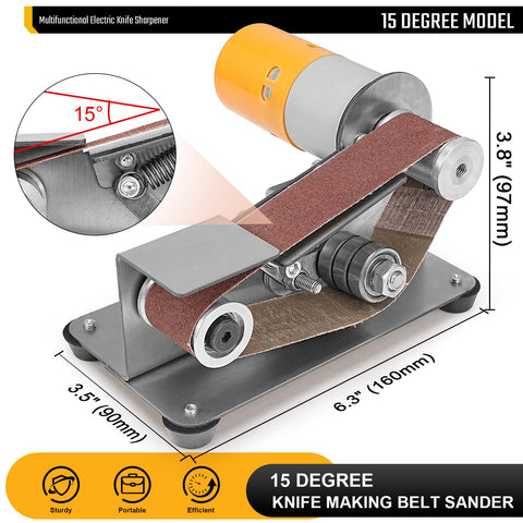 Sbestily belt grinder assembly right side setup for DIY knife making.