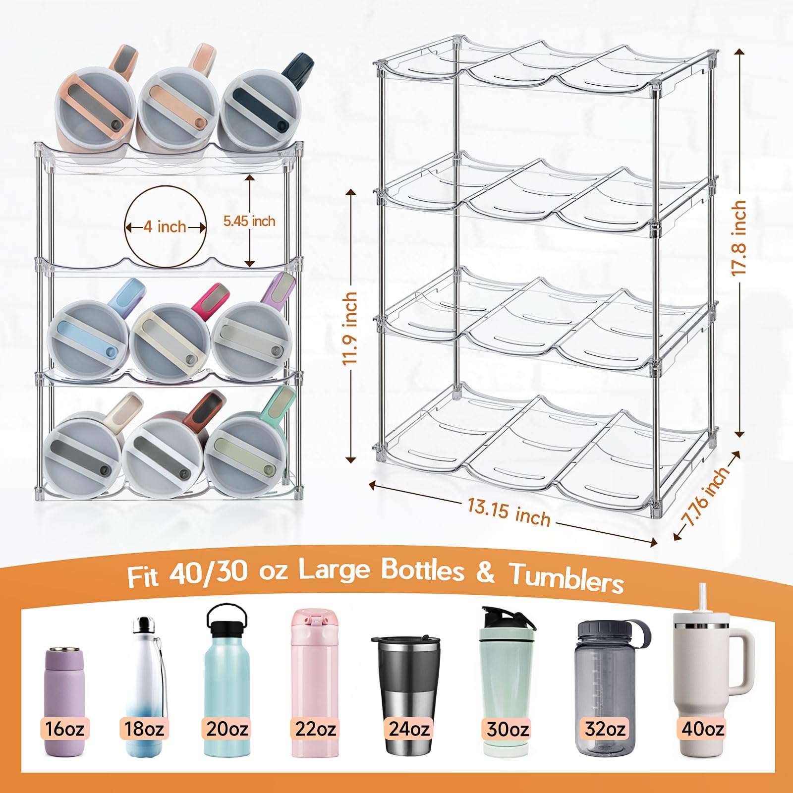 Sbosbo clear BPA-free plastic holder demonstrates durable, waterproof bottle storage on a shelf.
