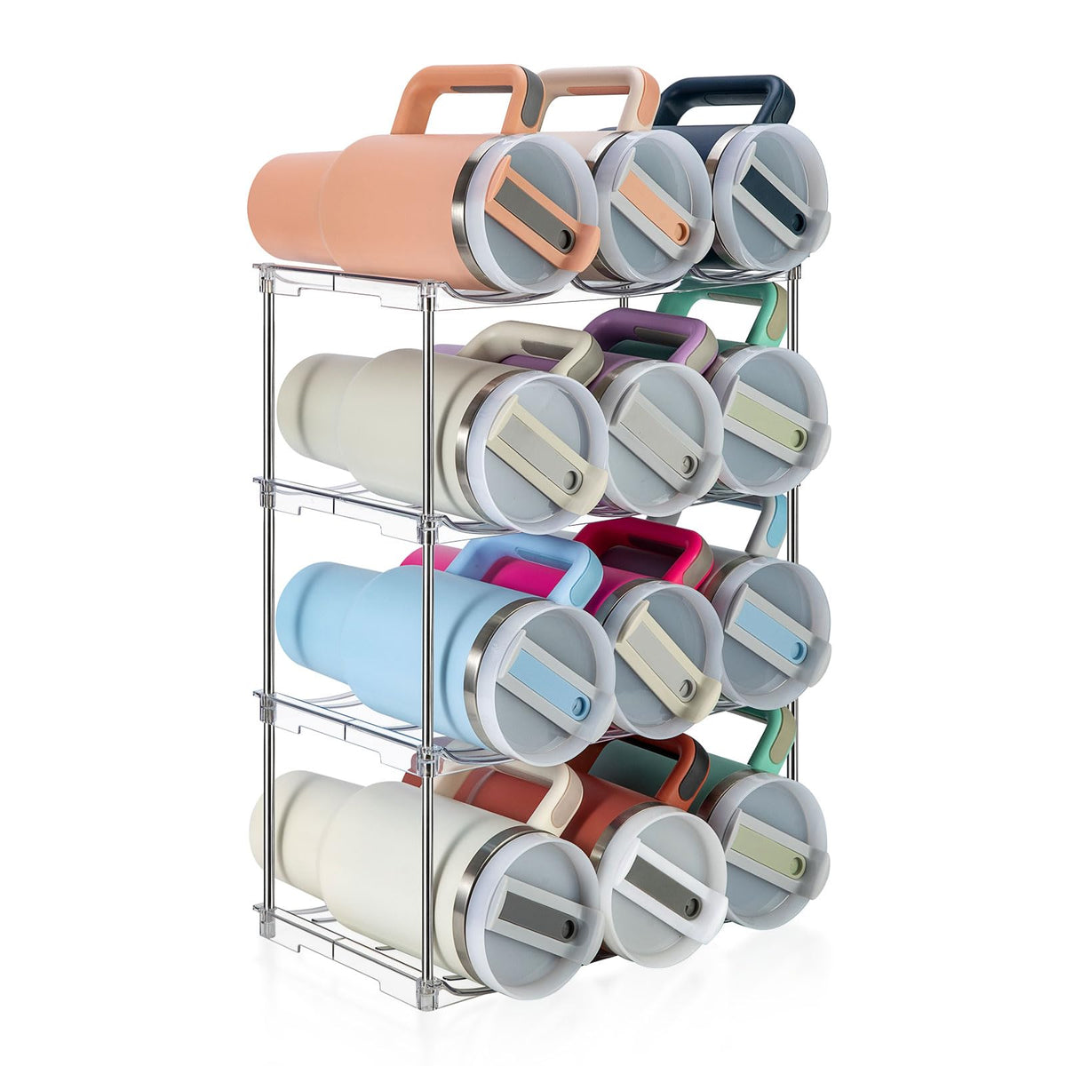 Sbosbo bottle organizer stackable setup fitting Stanley 40 oz for compact kitchen storage.