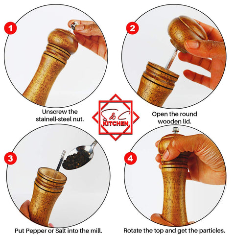 S C Living pepper mill with adjustable ceramic rotor for consistent grind.