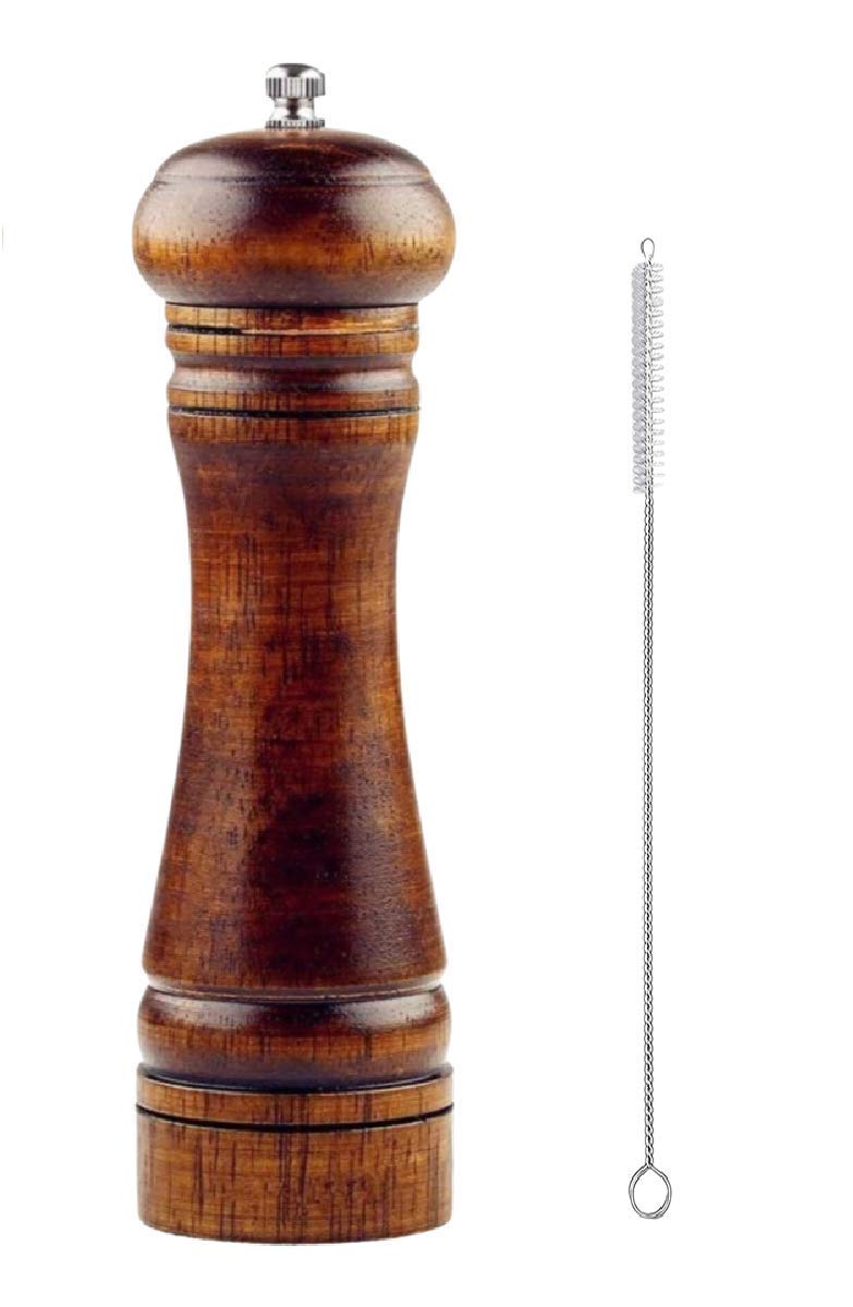S C Living oak pepper mill with 8-inch height and smooth finish for even seasoning.