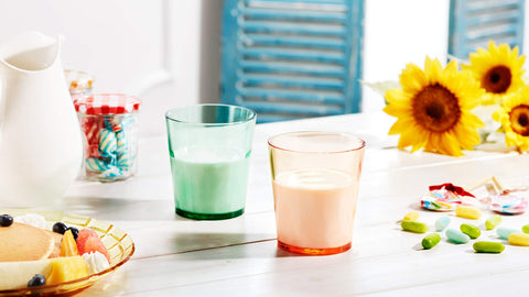 SCANDINOVIA stackable reusable juice cups save cabinet space and transport easily