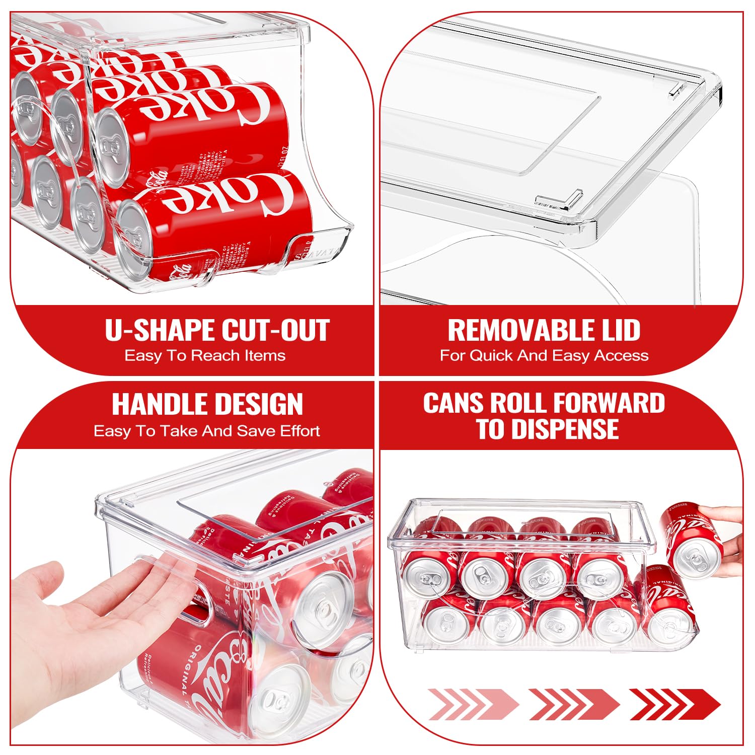 SCAVATA 10-can capacity bin stores beverages in a space-efficient layout.