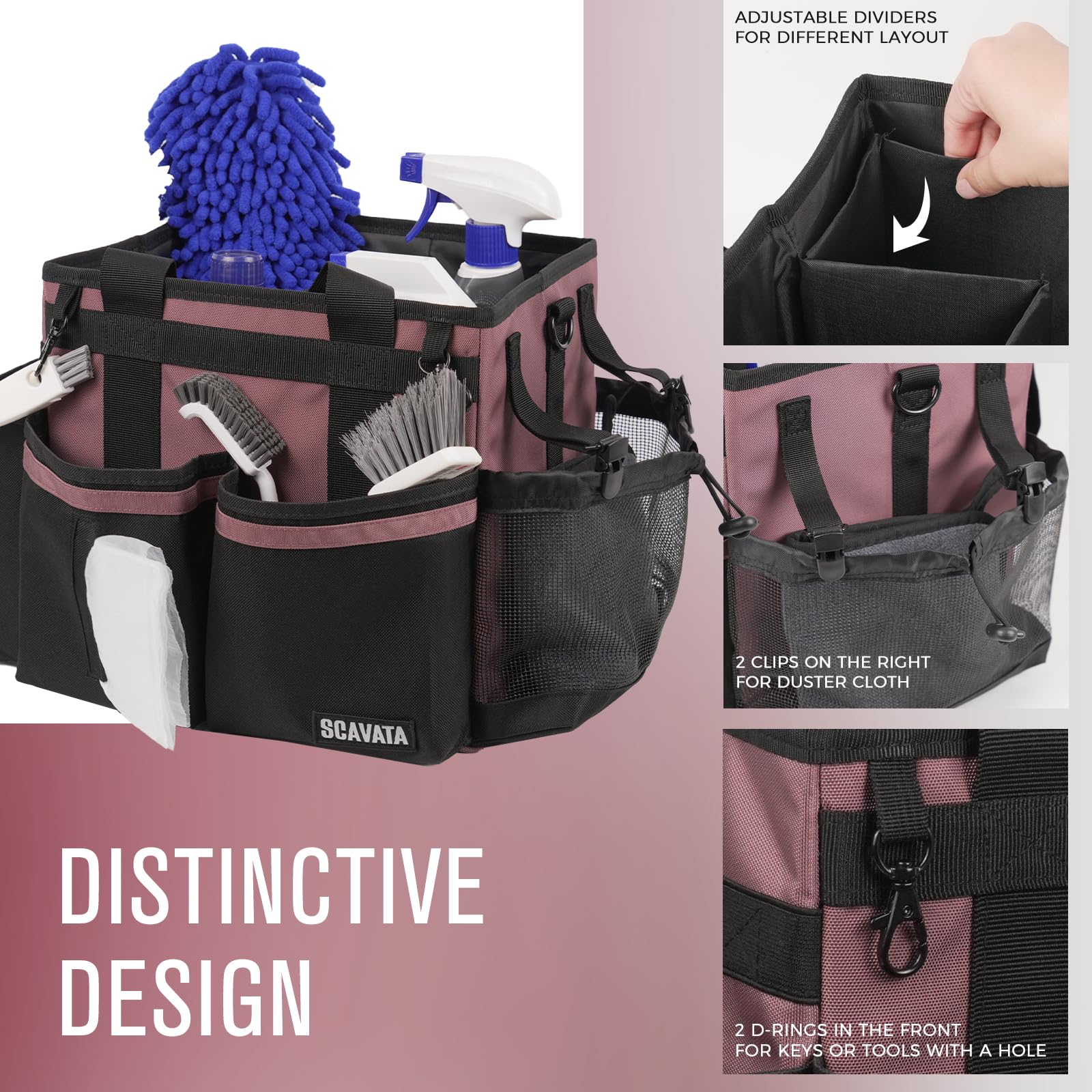 SCAVATA interior with 2 adjustable dividers for flexible organization.