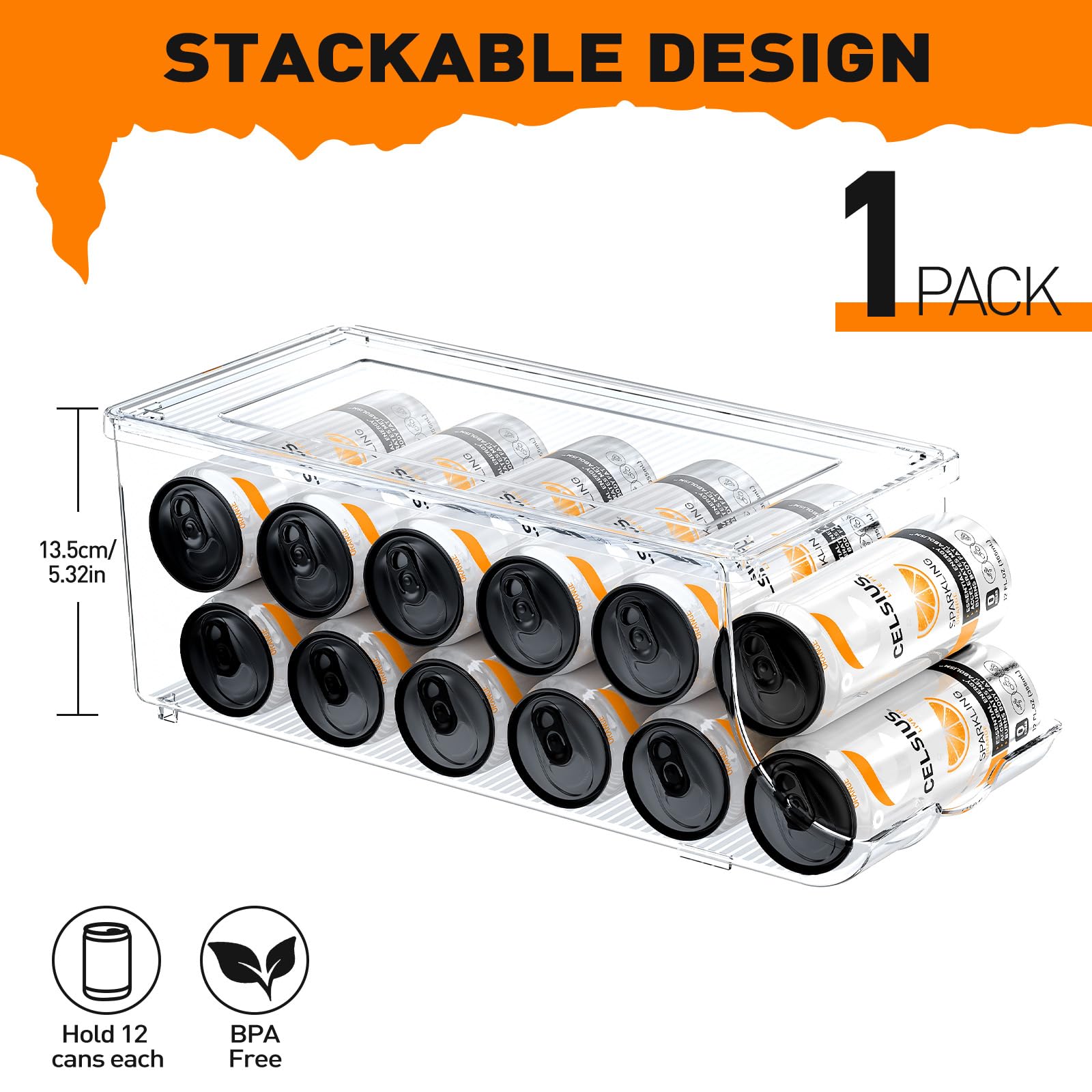 SCAVATA skinny can organizer in fridge helps keep drinks neatly organized and accessible