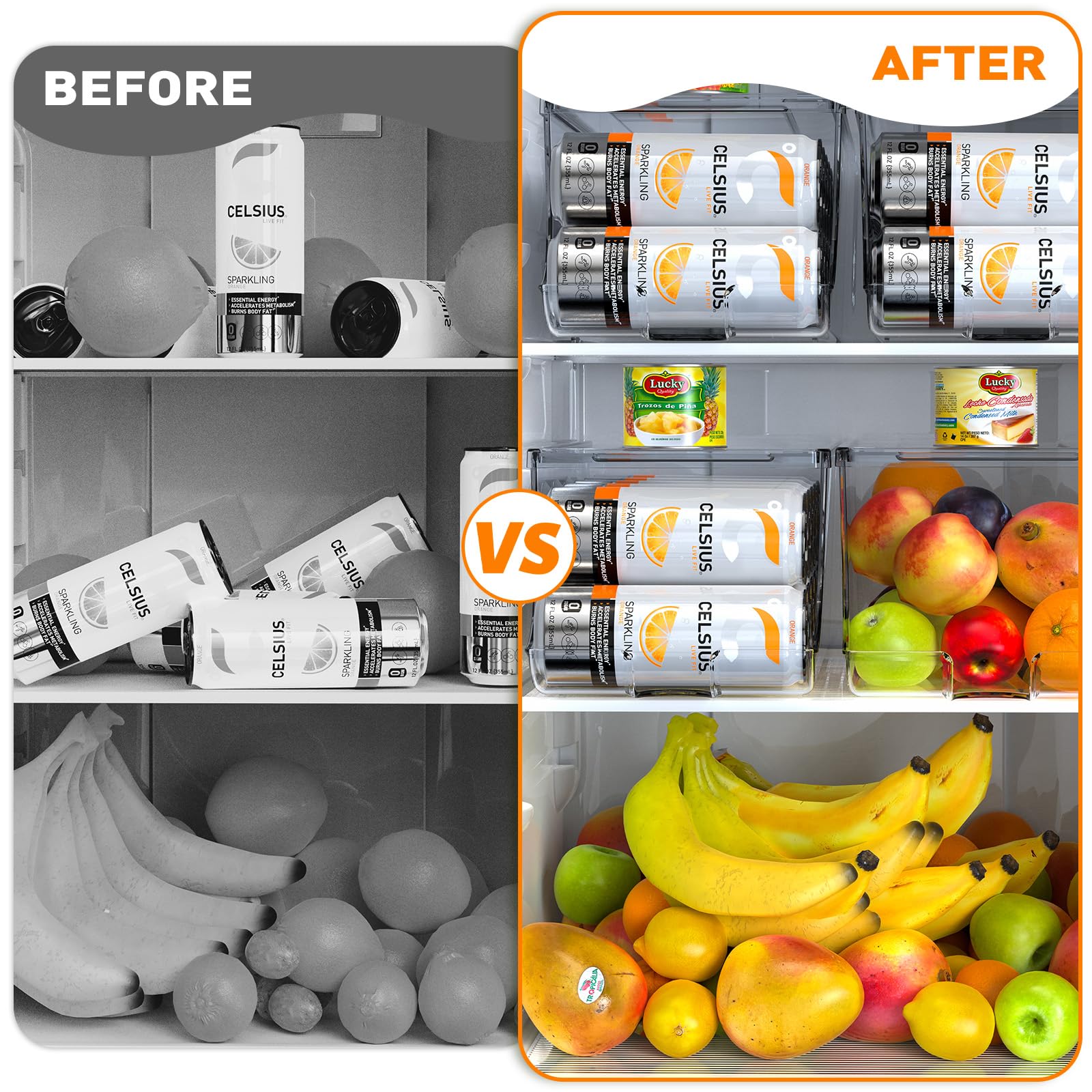 SCAVATA skinny can organizer stackable design saves space in small refrigerators