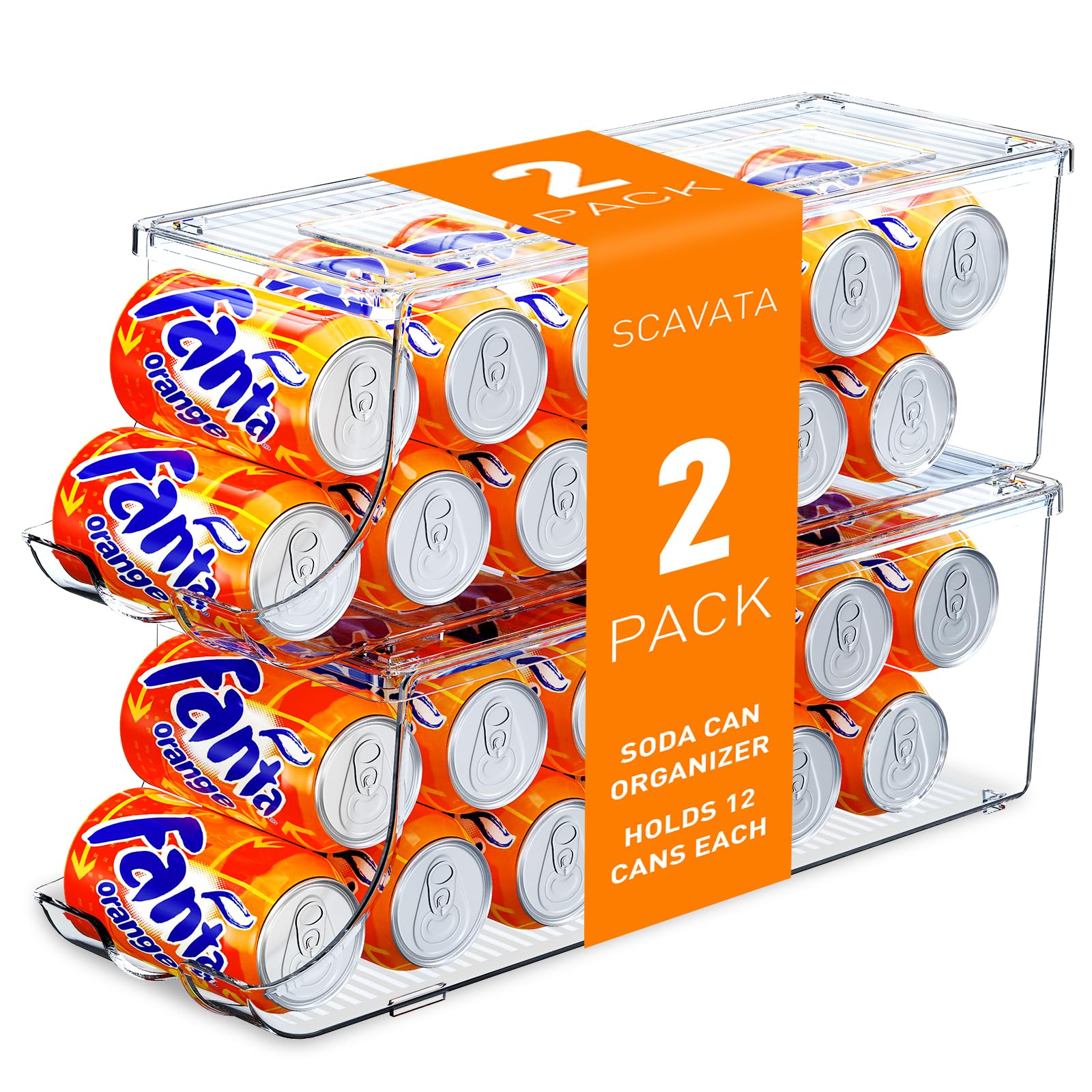 SCAVATA soda can organizer with 12-can capacity fits compact fridge shelves