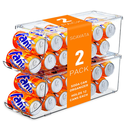 SCAVATA soda can organizer with 12-can capacity fits compact fridge shelves