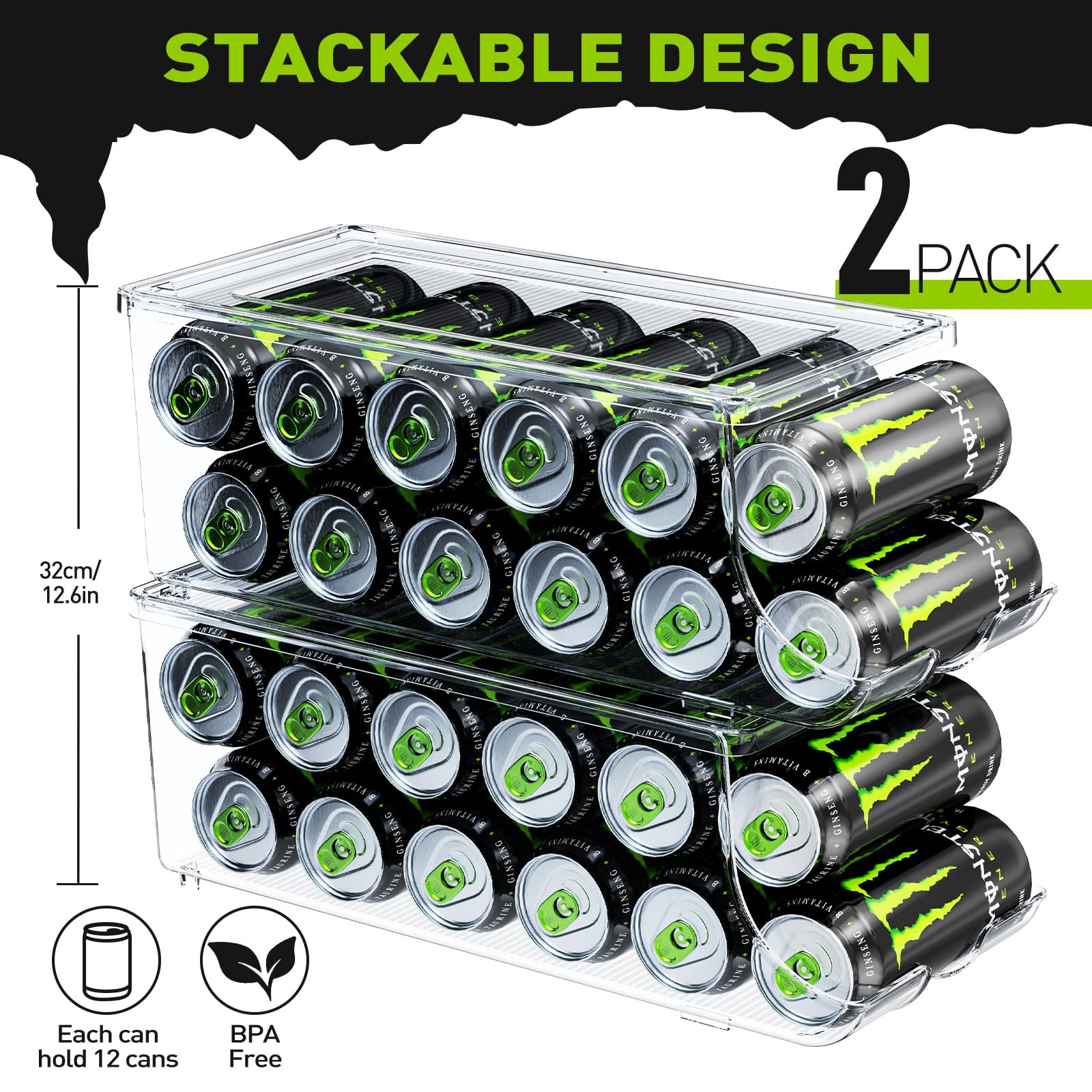 SCAVATA stackable can dispenser with lid closed showing protection and compact storage