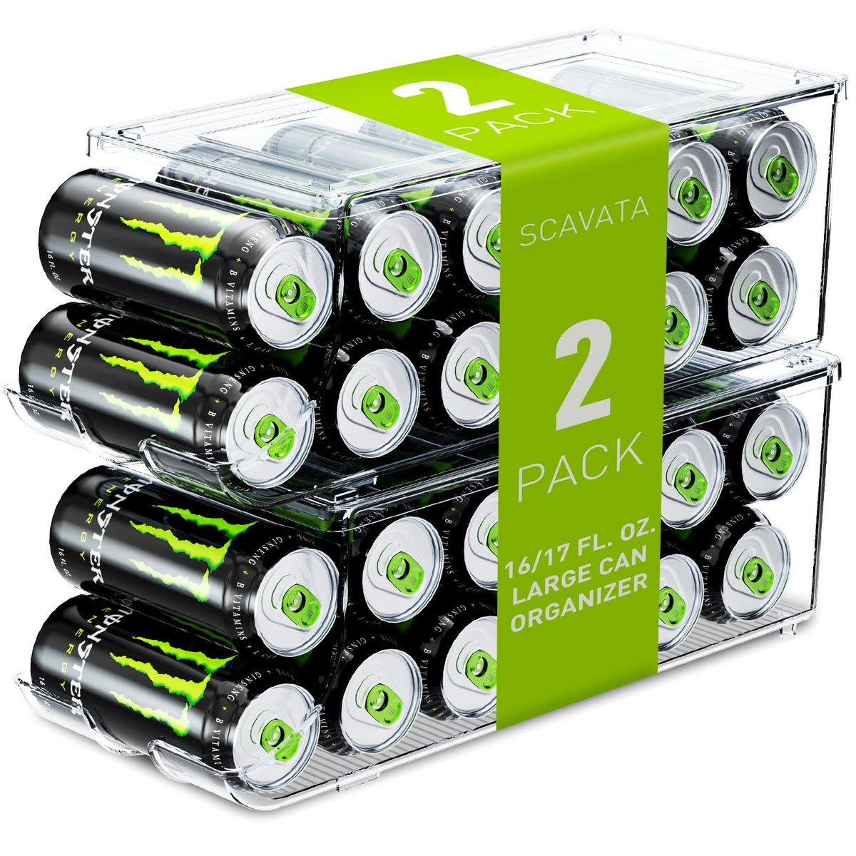 SCAVATA tall skinny can organizer front view for easy fridge organization