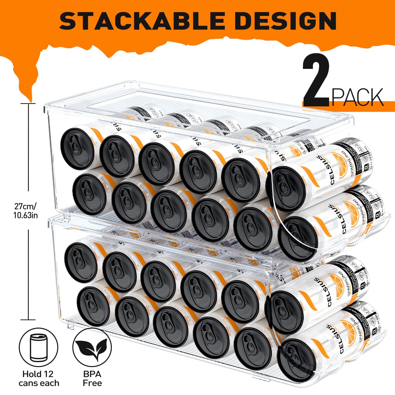 SCAVATA two-pack skinny can organizers stacked on a shelf