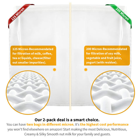 SCENGCLOS nut milk bag 125 micron filter for coffee and tea filtration.