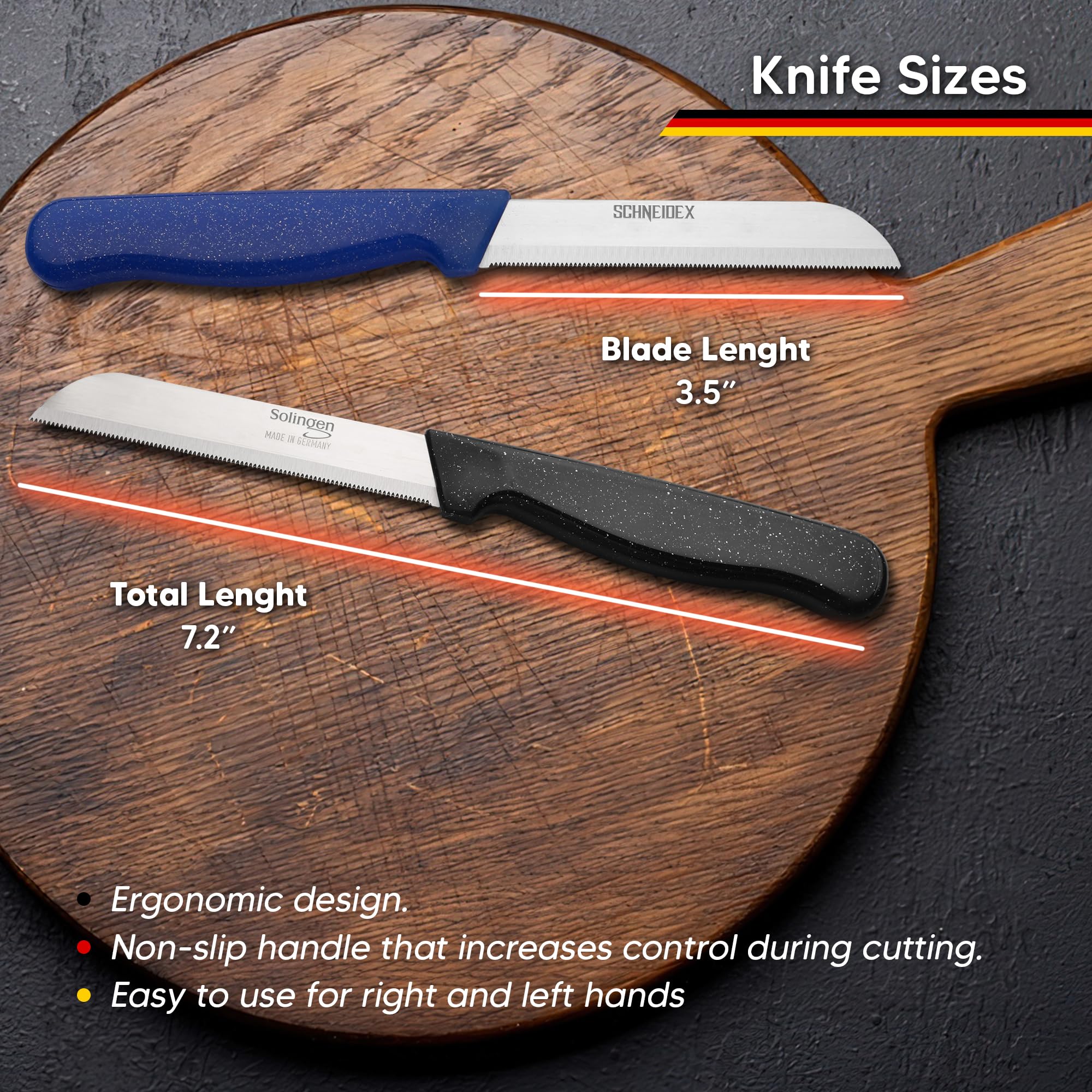 Schneidex ergonomic non-slip handle for comfortable control during precision prep.