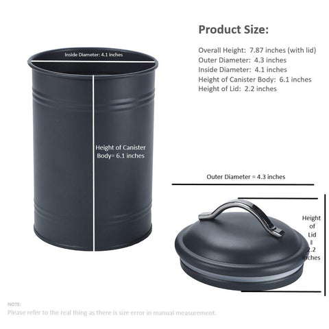Schonee charcoal-gray metal canister highlights durable, scratch-resistant finish
