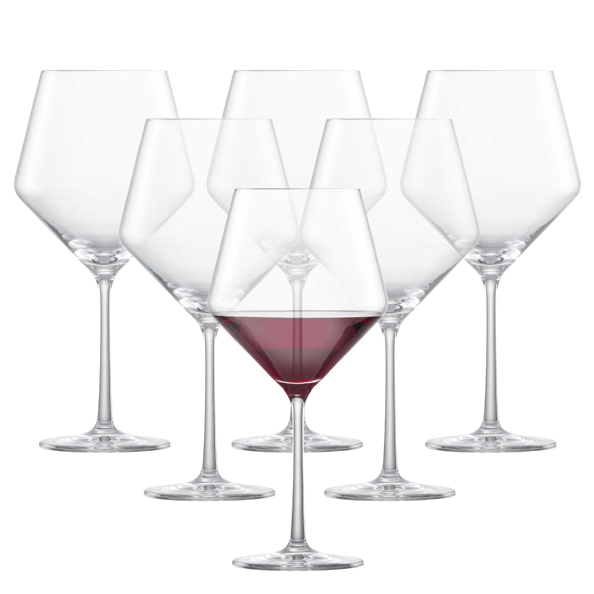 Schott Zwiesel Pure Burgundy red wine glass set, six-piece, elevates aroma and presentation.