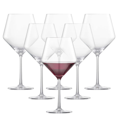 Schott Zwiesel Pure Burgundy red wine glass set, six-piece, elevates aroma and presentation.