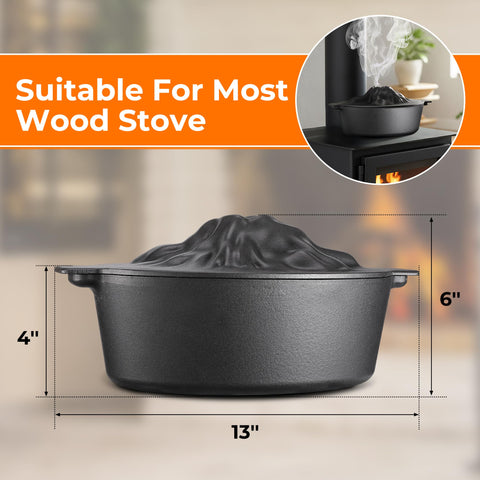 Sckee wood stove humidifier cast iron with porcelain interior visible for cleaning