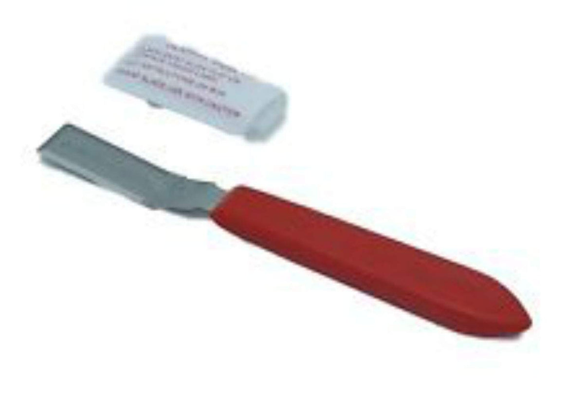 Scotty Peeler SP-2 with metal blade and protective cover for tough label removal on glass surfaces.