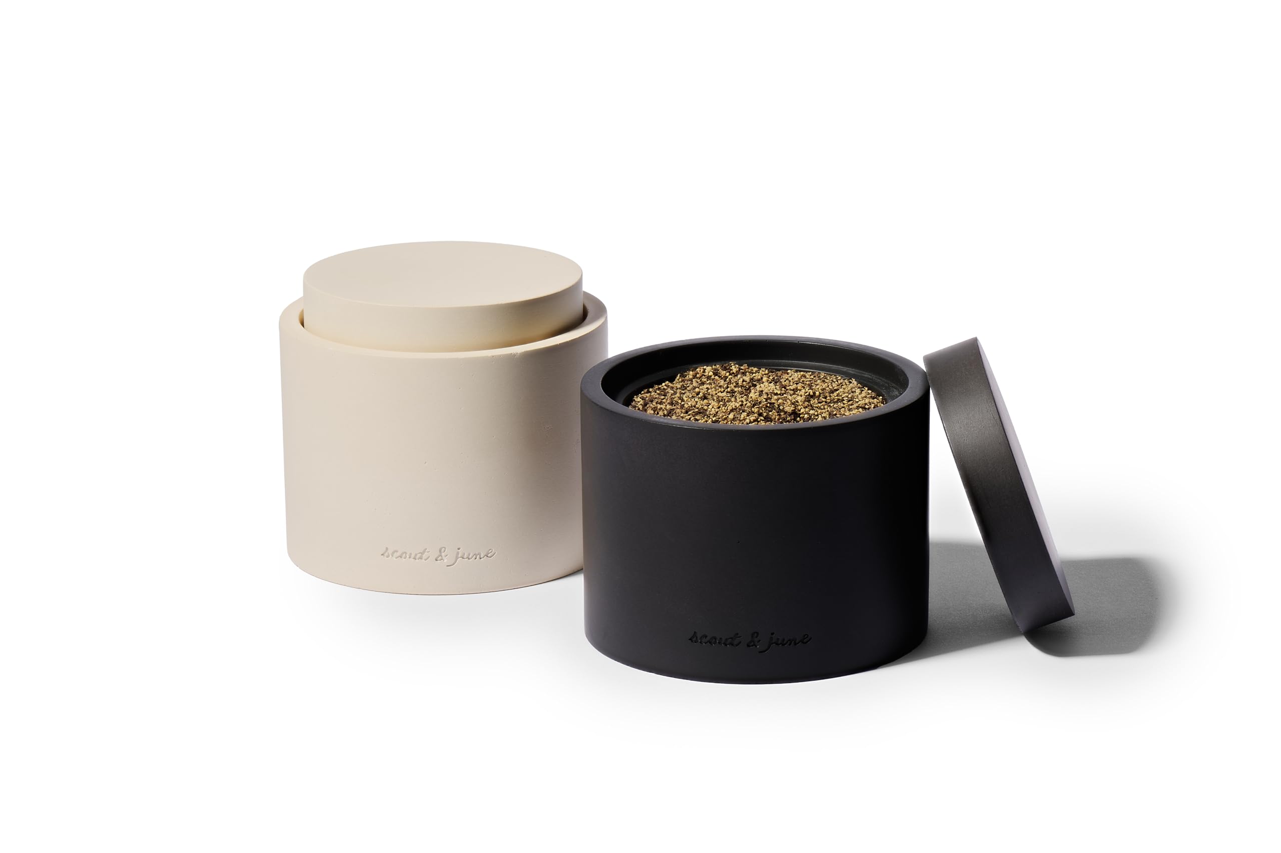Sleek cement pinch pots perfect for kosher salt or ground pepper on the counter.