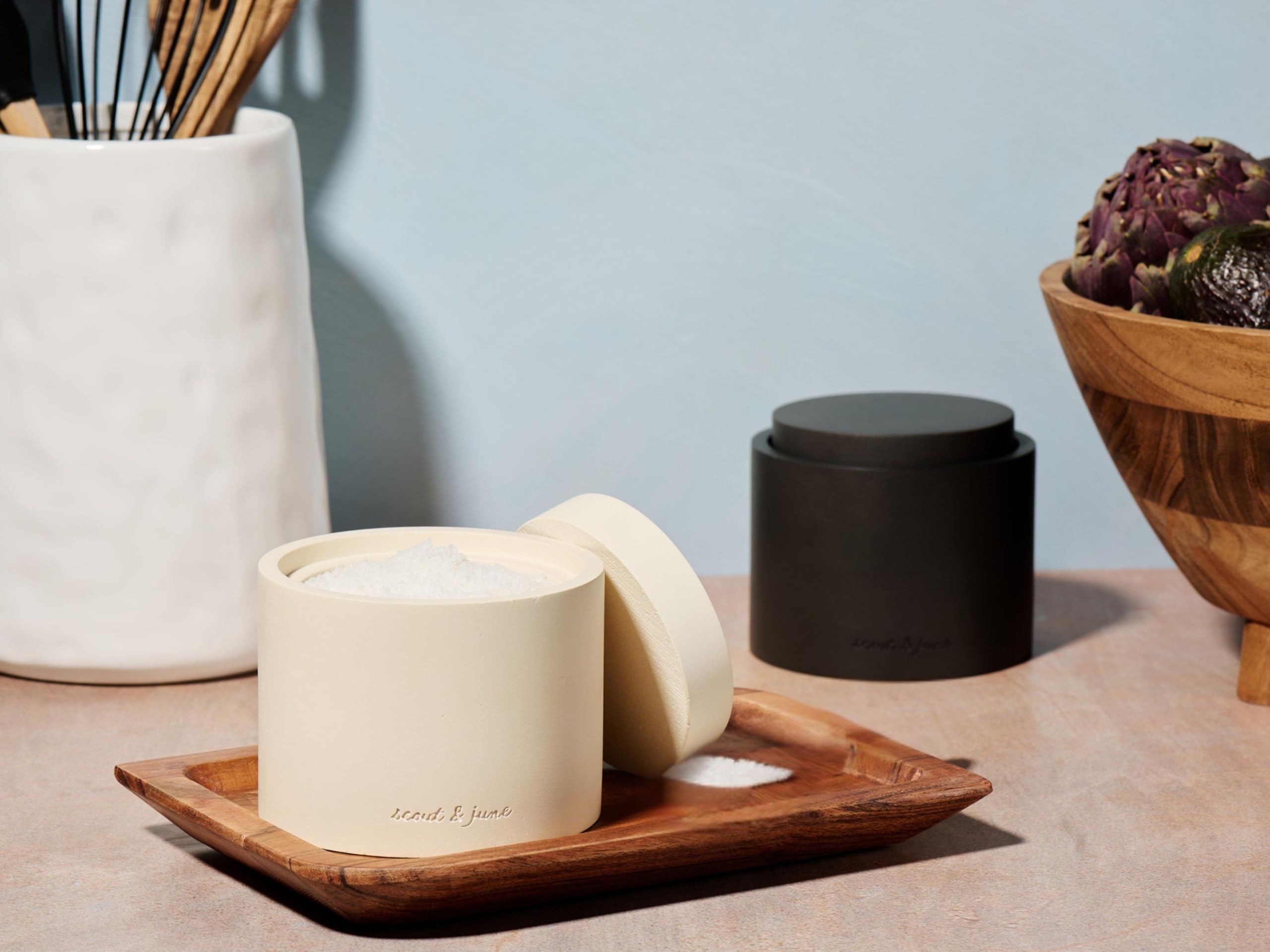 Scout and June spice container holds 7 ounces, ideal for countertop seasoning.