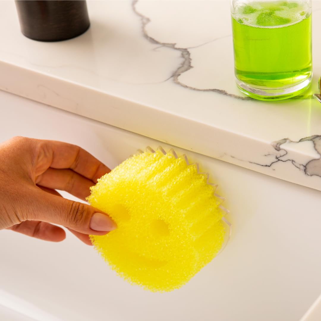 Slim, clear design minimizes clutter while keeping your smile sponge within reach.