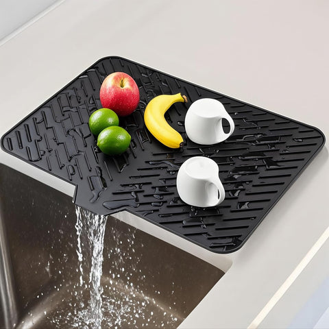 SCYFREID silicone dish drying mat 23x17 with fast self-draining slope keeps counters dry.