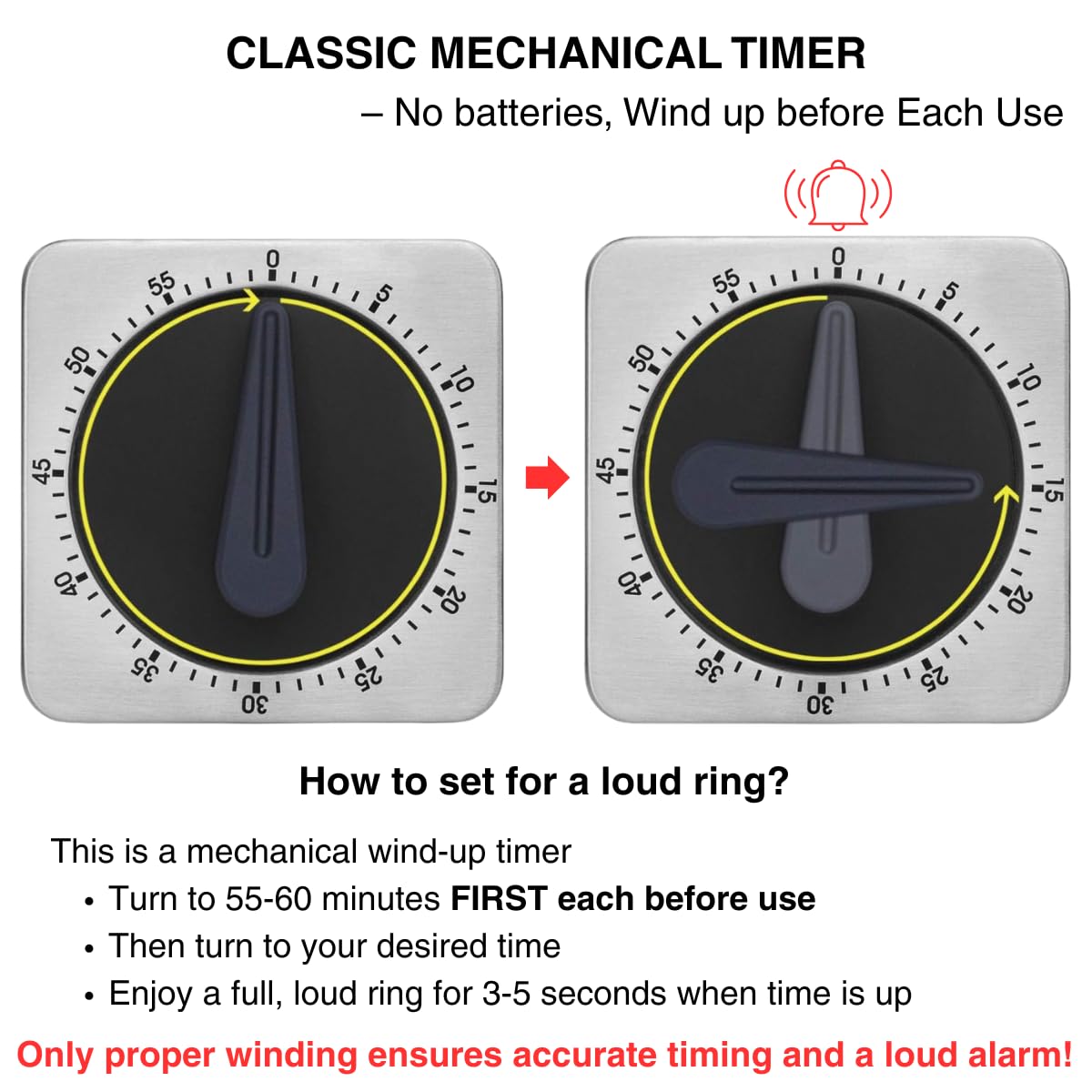 Searon kitchen timer wind-up dial showing 60-minute scale for precise cooking