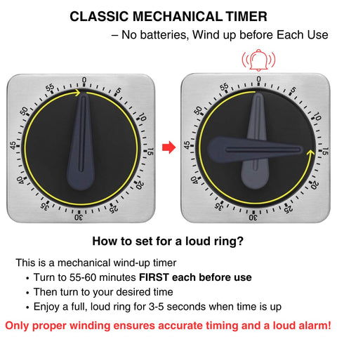 Searon kitchen timer wind-up dial showing 60-minute scale for precise cooking