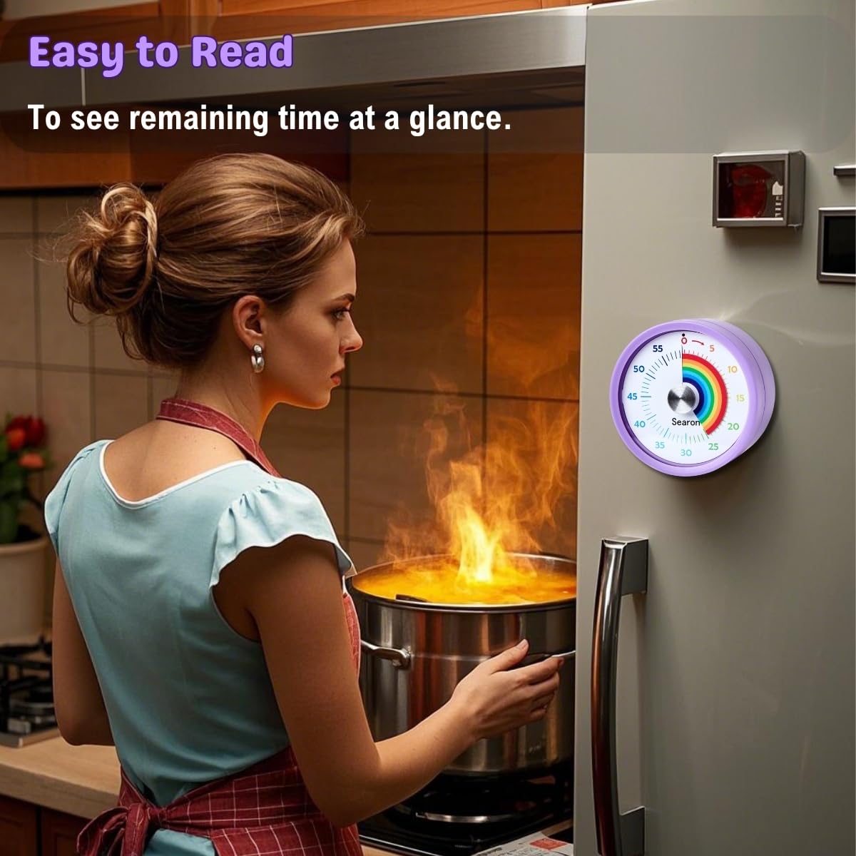 Searon visual timer magnetic back attaches securely to metal surfaces.