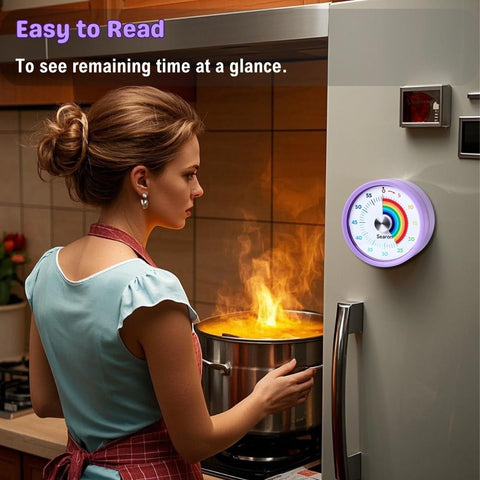 Searon visual timer magnetic back attaches securely to metal surfaces.