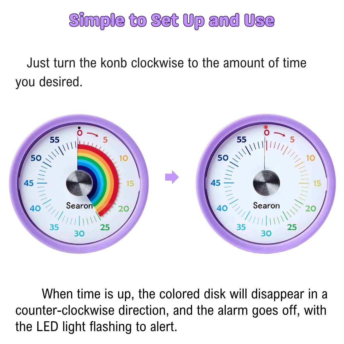 Searon visual timer silent flashing alarm for discreet alerts.