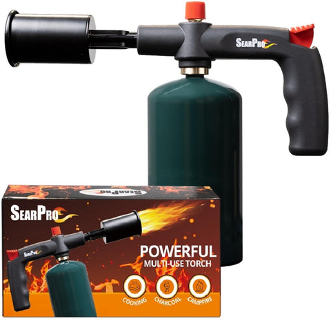 SearPro torch front view, compact handheld design for quick searing