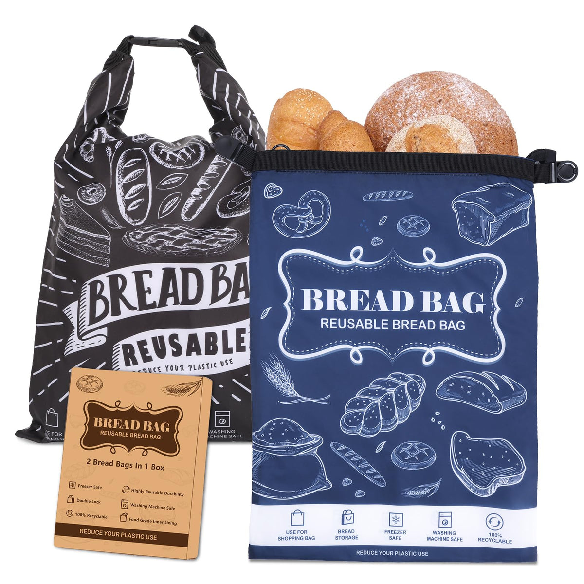 Seaury Kareen 2-pack bread bag keeps loaves fresh and soft