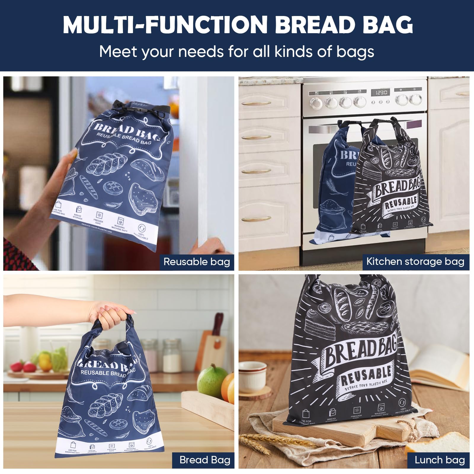 Seaury Kareen bread bag crumb-proof interior keeps crumbs contained