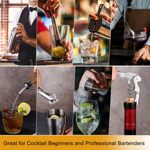 Garnish tools, straws, and cleaning brush with Secilla brand.
