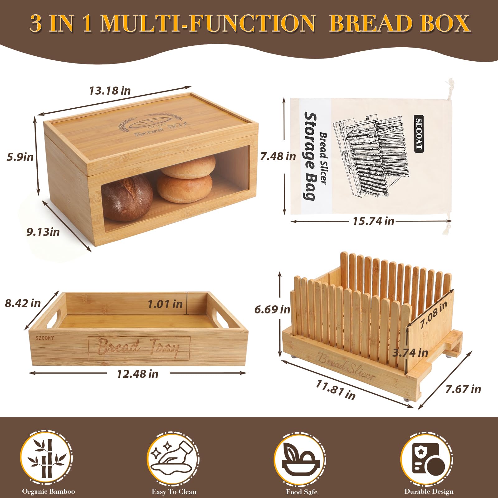 SECOAT bread slicer adjustable width guides even slices for any loaf.