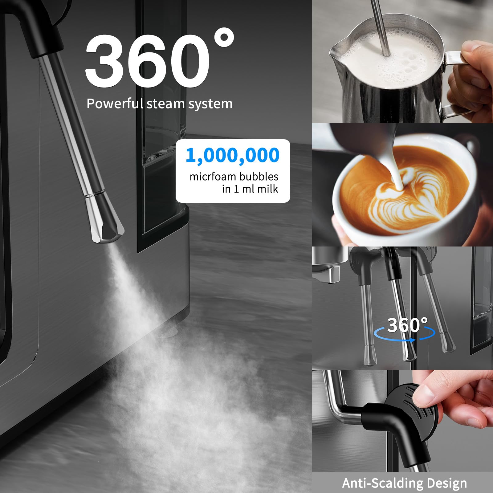 SECPOEDR milk frothing wand delivering rich, velvety foam