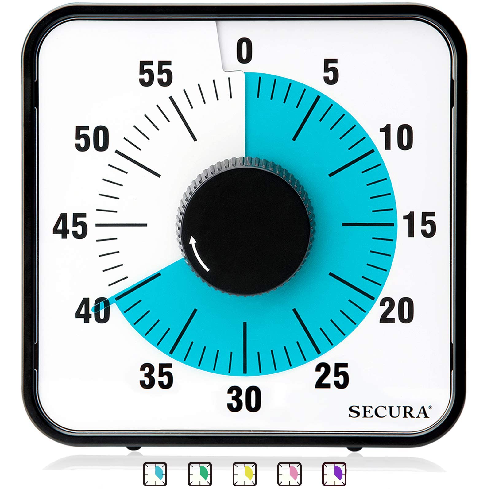 Secura 60-minute countdown timer front view with a large blue disk for easy time tracking.