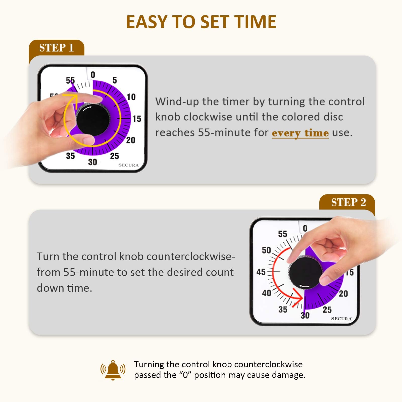 Secura timer on fridge magnet showcases large dial for classroom time management.