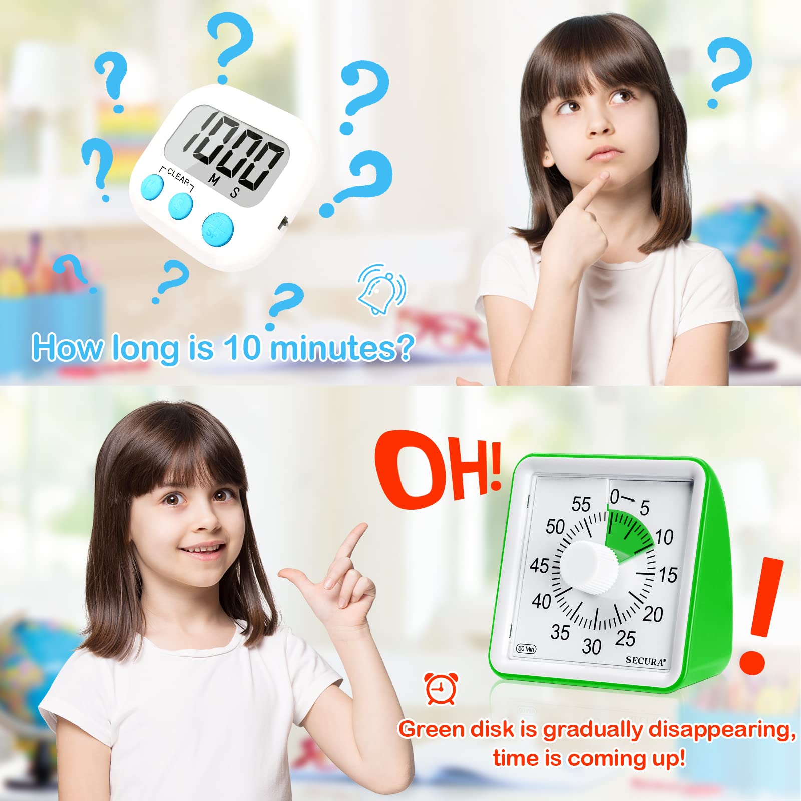 Secura classroom timer on desk supports organized activities.