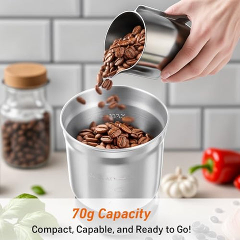 Secura coffee grinder with stainless steel blades for even grinding.