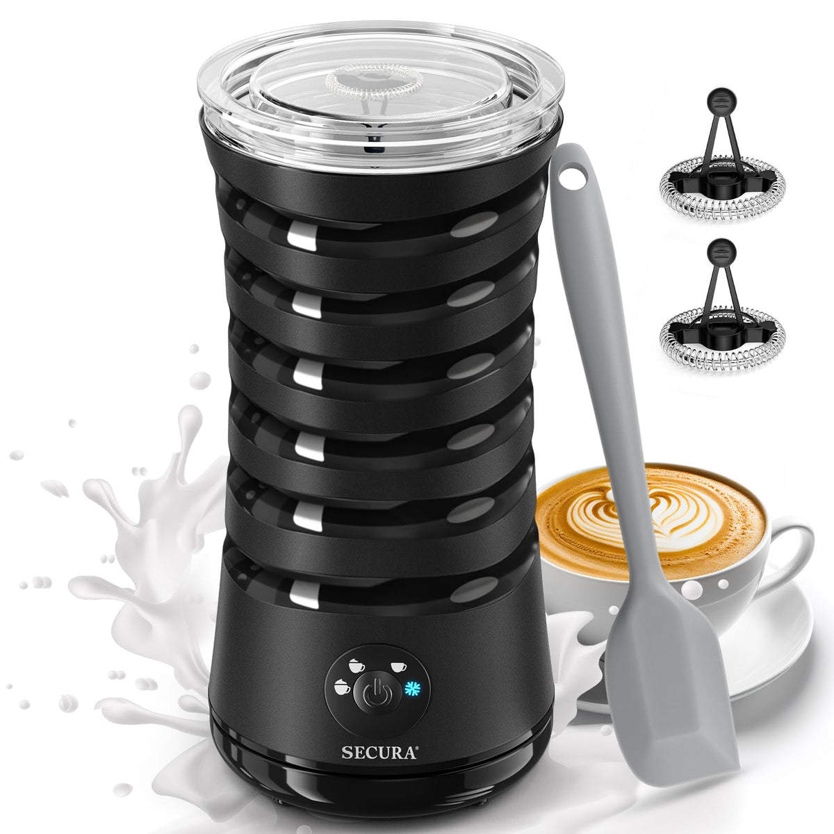 Secura electric milk frother with 4-in-1 functionality for café-worthy foam