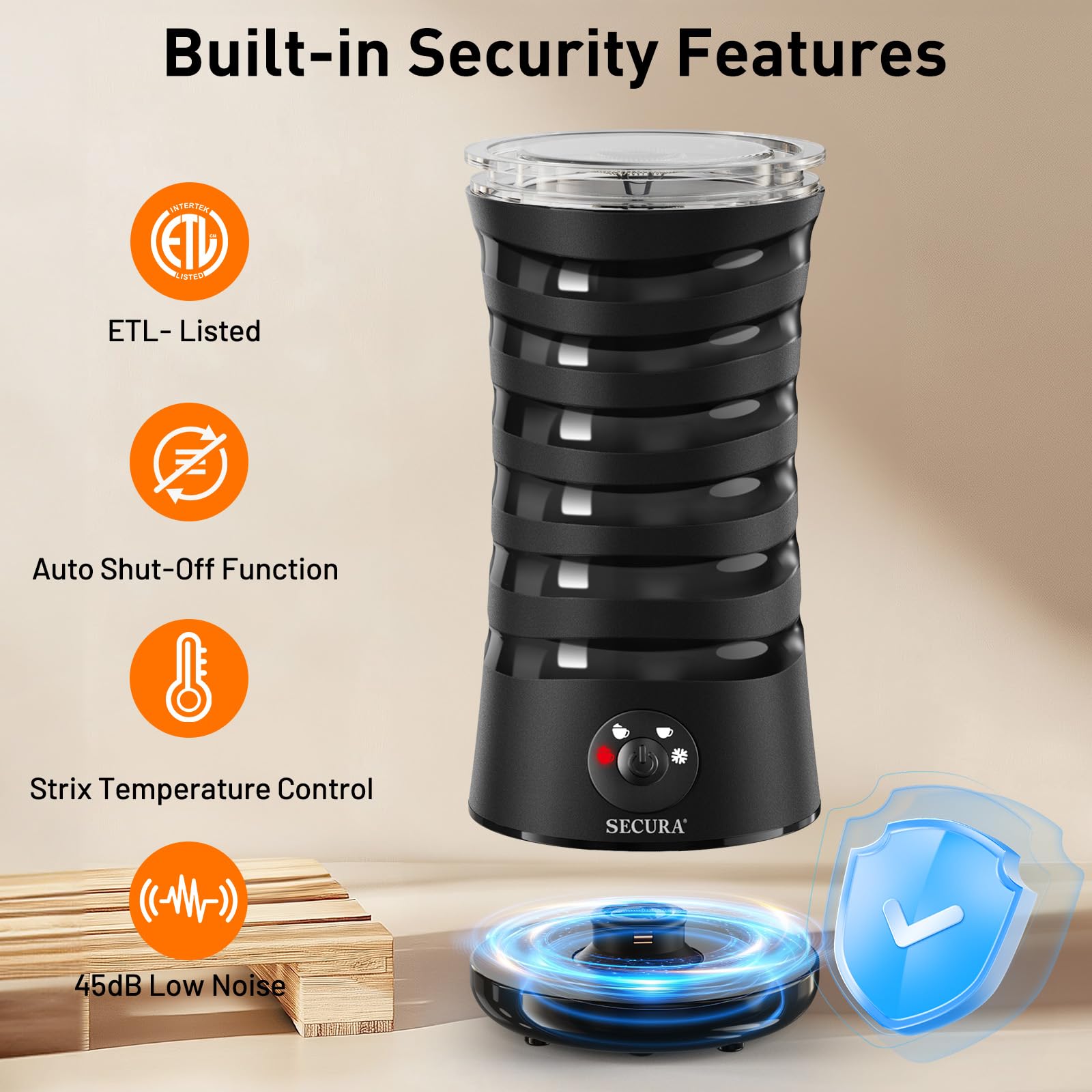 Secura frother heats milk to the perfect serving temperature