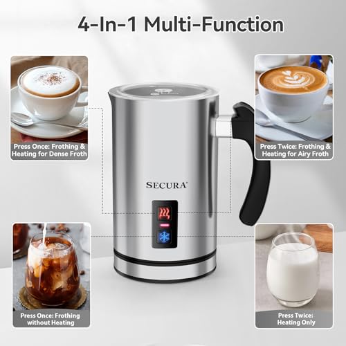 Secura milk frother warm foam demonstrating rich microfoam for lattes