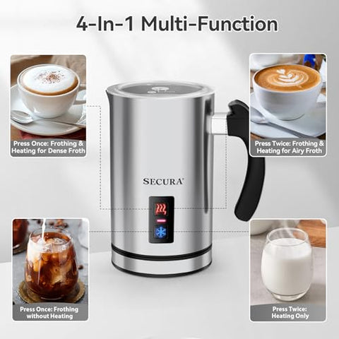 Secura milk frother warm foam demonstrating rich microfoam for lattes