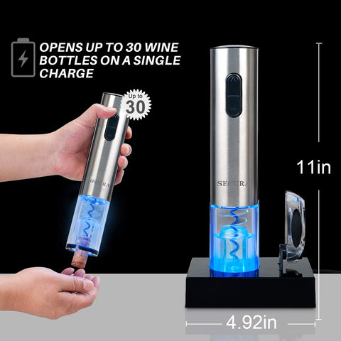 Secura electric wine opener stainless steel housing suits modern kitchens